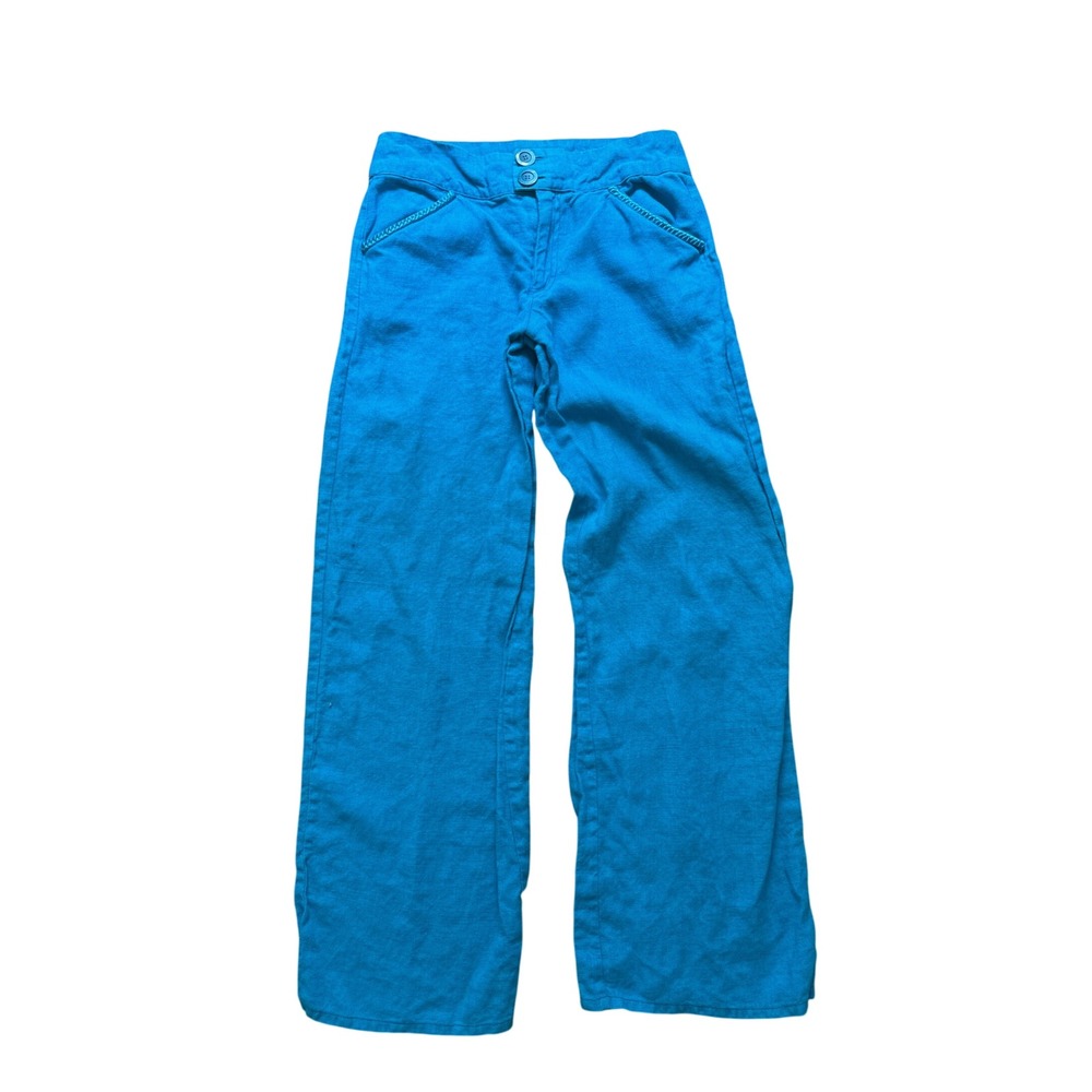 Lisa Thon Wide Leg Pants Women Blue Linen Boho Coastal SIZE 28
